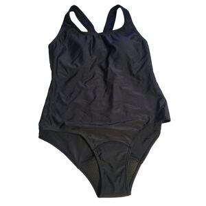 Women's Solid Black One Piece Swimsuit Bathing Suit Medium Swim wear